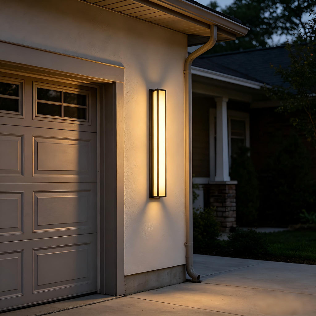 Jandcase 40.6in Outdoor LED Wall Light, IP65 Waterproof Linear Wall Sconce, 30W 3000K Warm Light Faux Alabaster Exterior Fixture Black