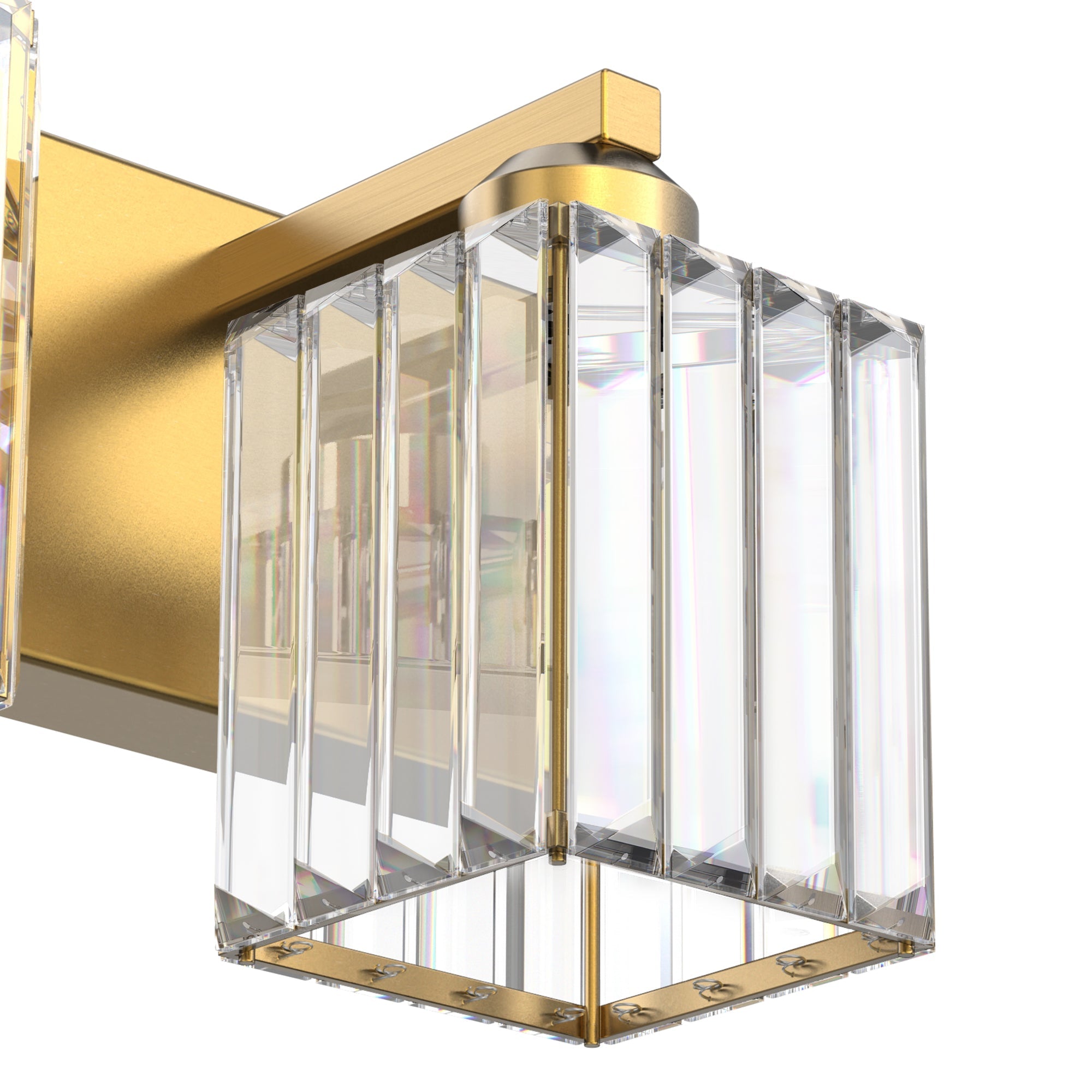 Jandcase 4-Light LED Bathroom Vanity Light Brass Finish Modern Mirror Light with Square Crystal Shades Integrated LED Wall Fixture