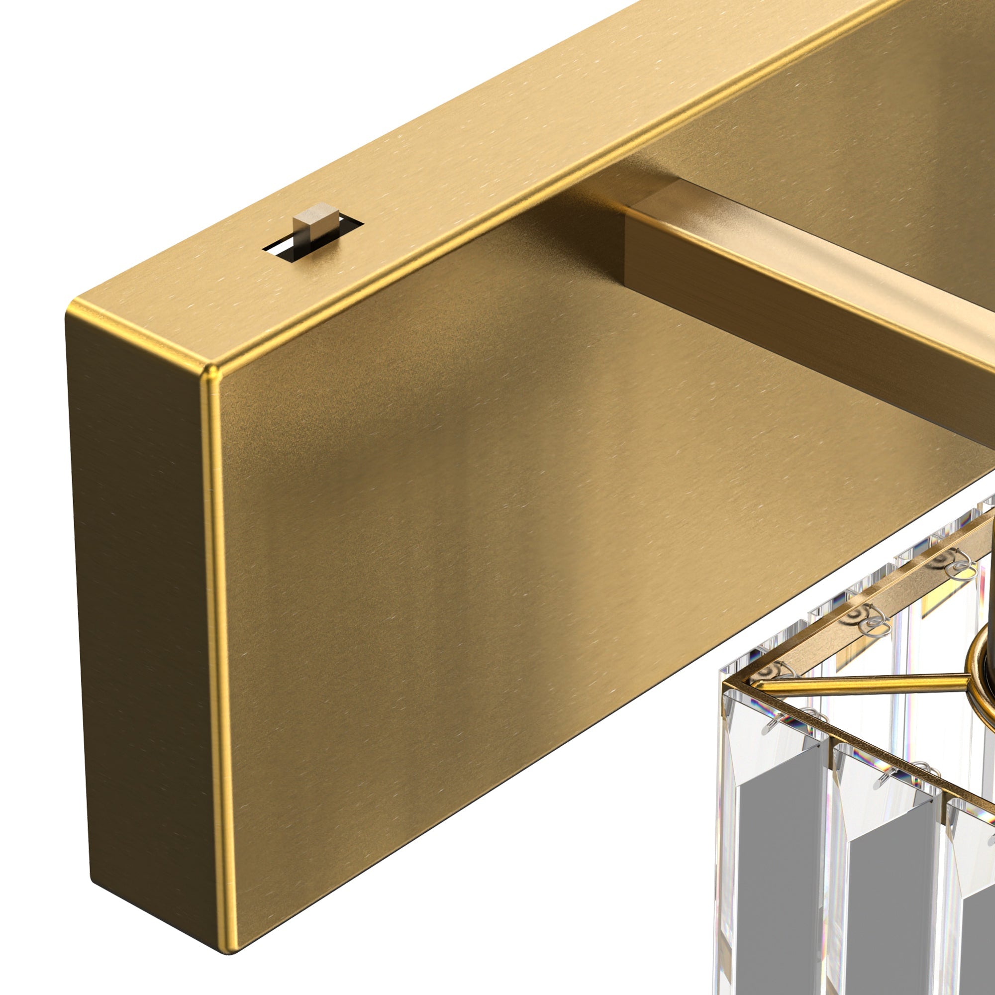 Jandcase 4-Light LED Bathroom Vanity Light Brass Finish Modern Mirror Light with Square Crystal Shades Integrated LED Wall Fixture