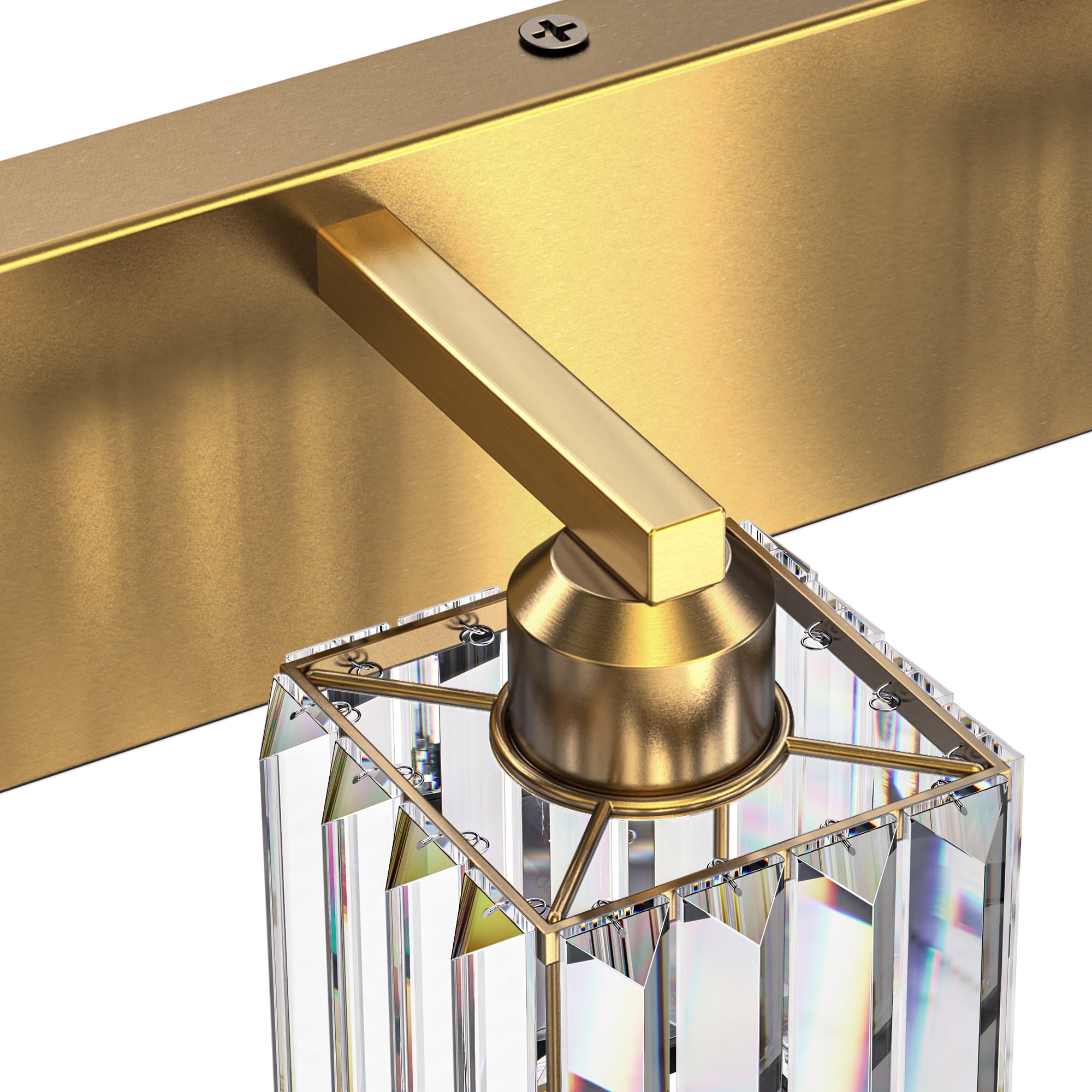 Jandcase 4-Light LED Bathroom Vanity Light Brass Finish Modern Mirror Light with Square Crystal Shades Integrated LED Wall Fixture