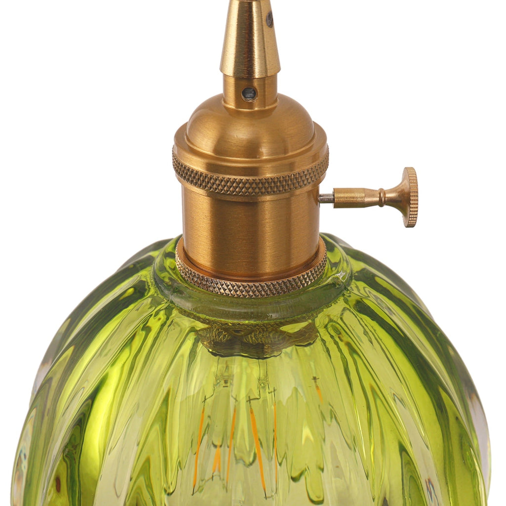 Jandcase 5.12  in. Gold Pendant Light w/ Green Glass Flower Shade E26 Hanging Light Fixture for Kitchen Island Dining Room 2-Pack