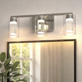 Jandcase 3-Light Nickel LED Vanity Light Fixture with Clear Glass Shade and LED Crystal Bulbs 3000-6000K, Dimmable Color