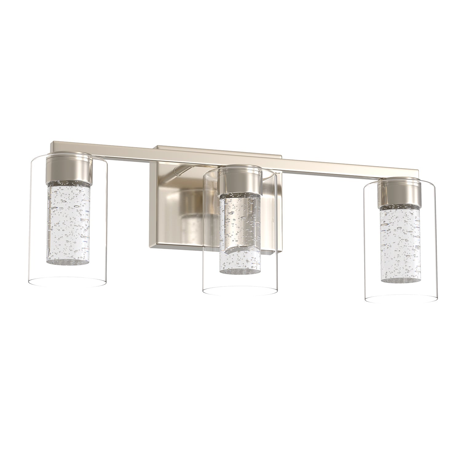Jandcase 3-Light Nickel LED Vanity Light Fixture with Clear Glass Shade and LED Crystal Bulbs 3000-6000K, Dimmable Color