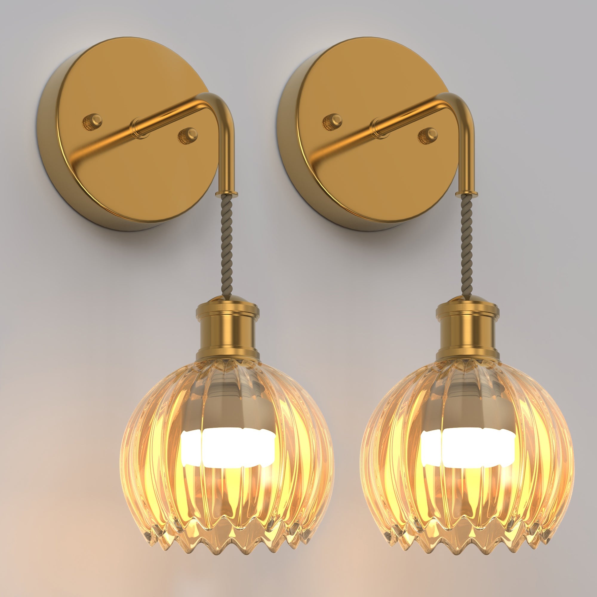 5.9 in. 1 Light Copper Plated Traditional Smart Home Enabled Wall Sconce with Open Amber Textured Glass Shade (2-Pack)