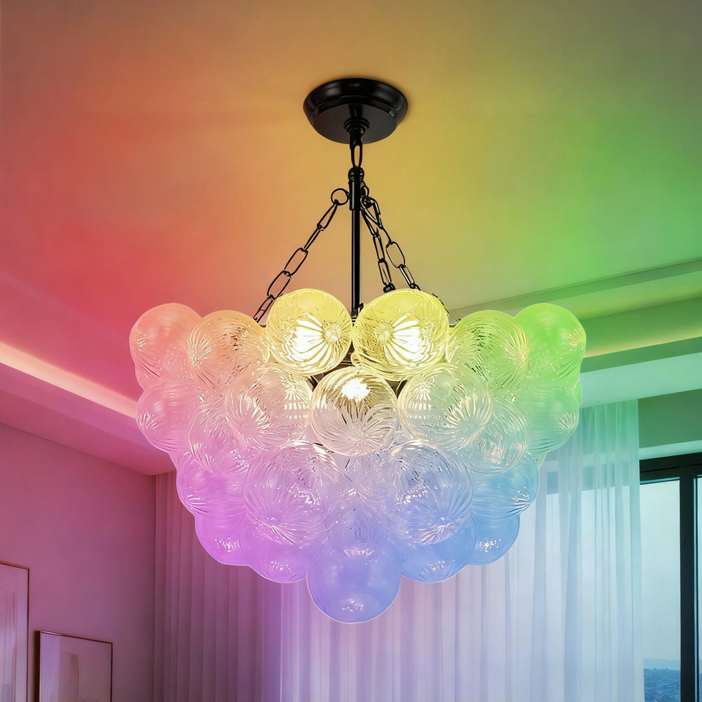 Jandcase 24W Matte Black LED Bubble Twist Chandelier with Remote Control, RGBCW Layered Decorative Pendant Light for Dining Room