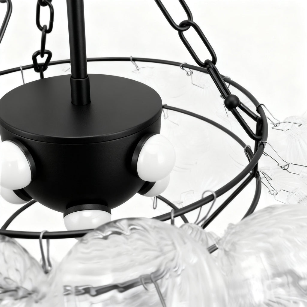 Jandcase 24W Matte Black LED Bubble Twist Chandelier with Remote Control, RGBCW Layered Decorative Pendant Light for Dining Room