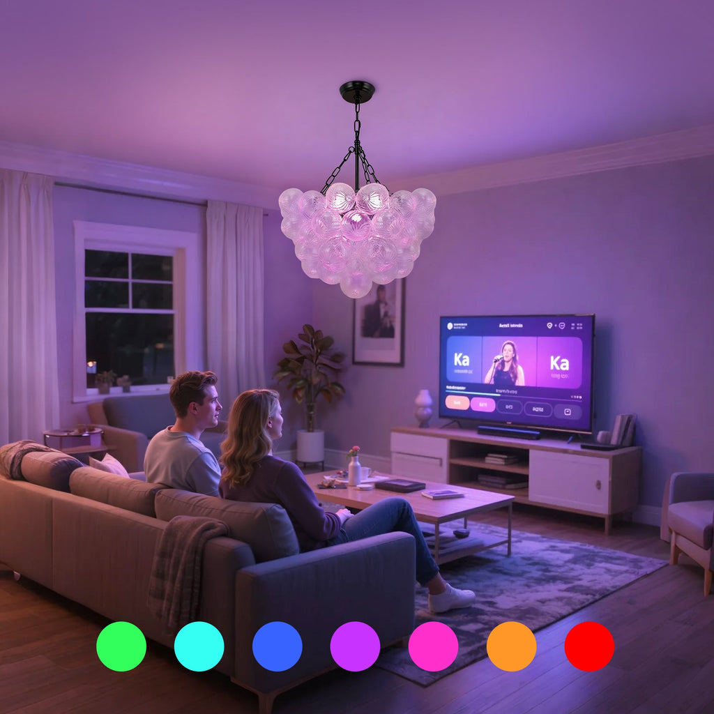 Jandcase 24W Matte Black LED Bubble Twist Chandelier with Remote Control, RGBCW Layered Decorative Pendant Light for Dining Room