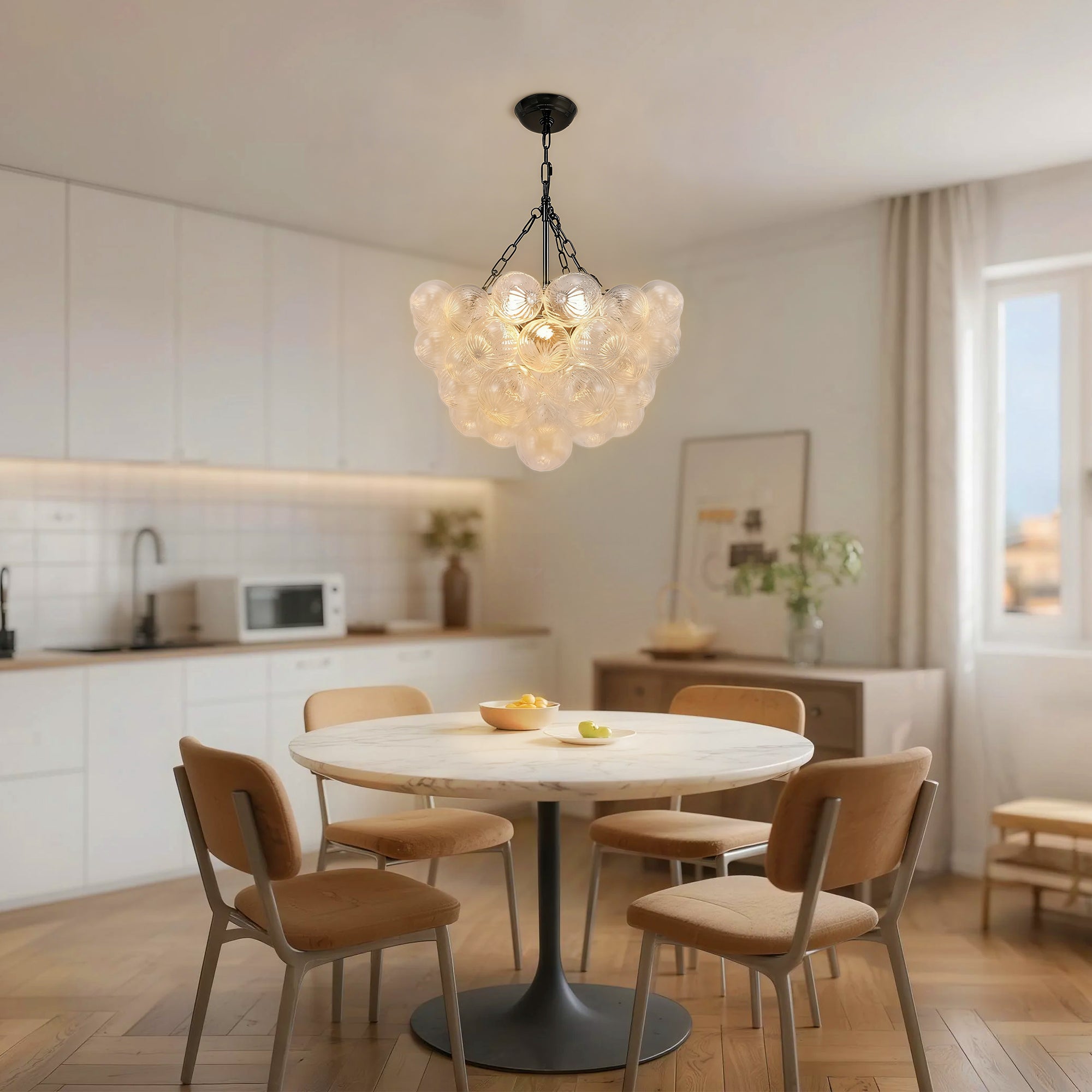 Jandcase 24W Matte Black LED Bubble Twist Chandelier with Remote Control, RGBCW Layered Decorative Pendant Light for Dining Room