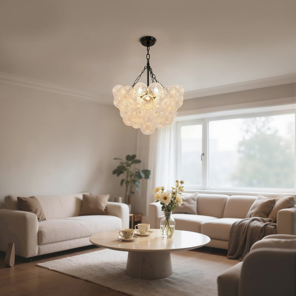 Jandcase 24W Matte Black LED Bubble Twist Chandelier with Remote Control, RGBCW Layered Decorative Pendant Light for Dining Room
