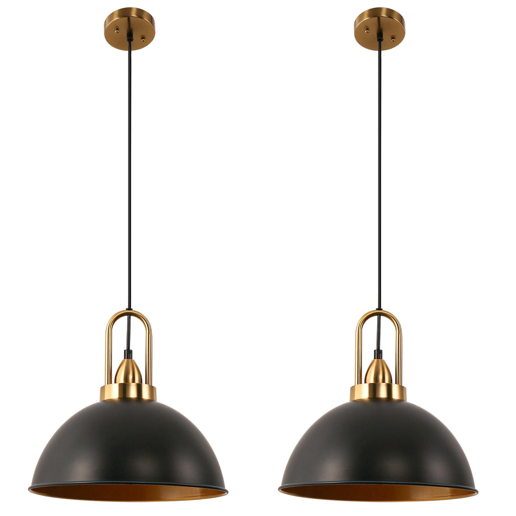 Jandcase 2-Pack Farmhouse Pendant Light with Iron Frame Black Gold E26 Bulb Not Included
