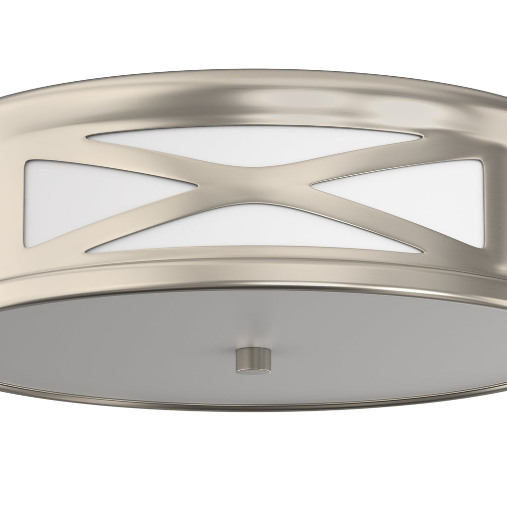 Jandcase 3.9 in. Brushed Nickel Dimmable Integrated LED Drum Flush Mount Ceiling Light w/ Milky Glass Shade for Bedroom, Hallway