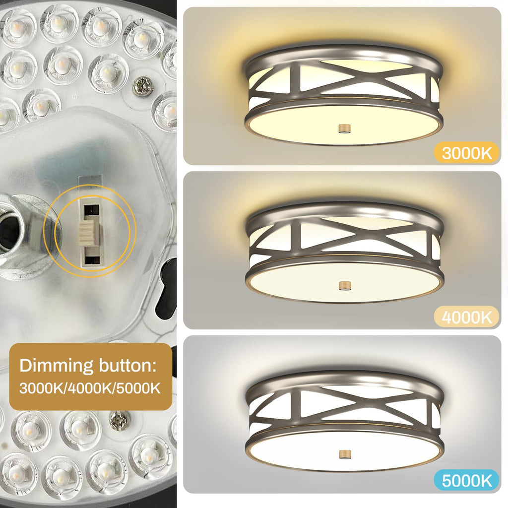 Jandcase 3.9 in. Brushed Nickel Dimmable Integrated LED Drum Flush Mount Ceiling Light w/ Milky Glass Shade for Bedroom, Hallway