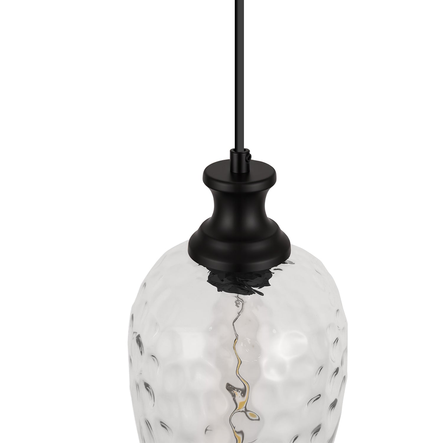 Jandcase 70.3 in 1-Light Matte Black Traditional Indoor Pendant Light with Goblet Water Ripple Glass Shade and No Bulb Included