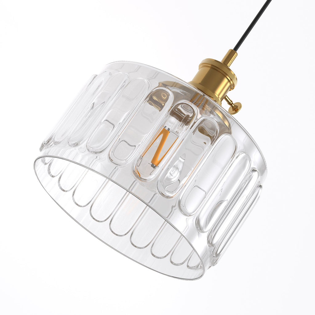 Jandcase 59 in. 1-Light Brass Finish Traditional Indoor Pendant Light with Clear Striped Glass Shade and No Bulb Included
