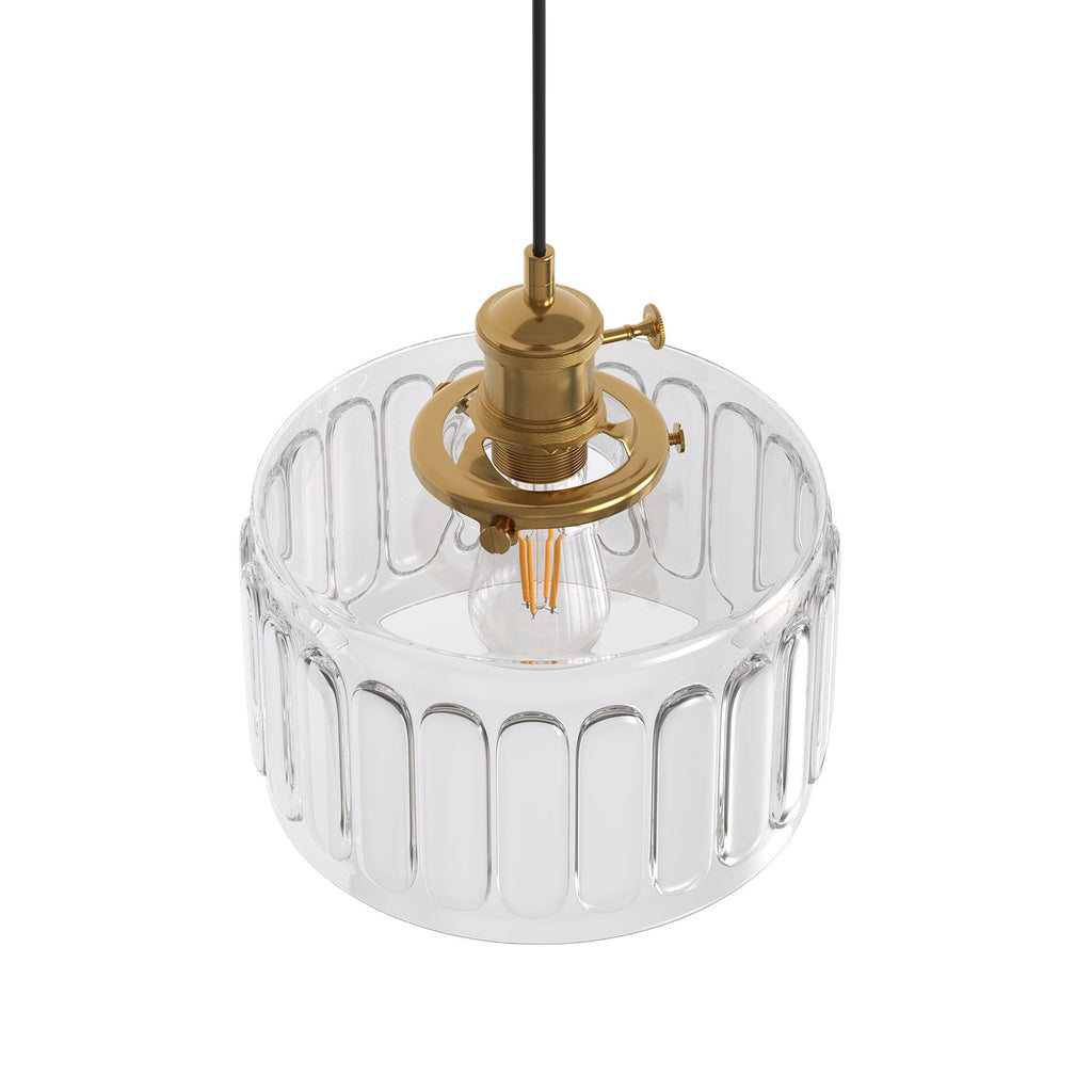 Jandcase 59 in. 1-Light Brass Finish Traditional Indoor Pendant Light with Clear Striped Glass Shade and No Bulb Included