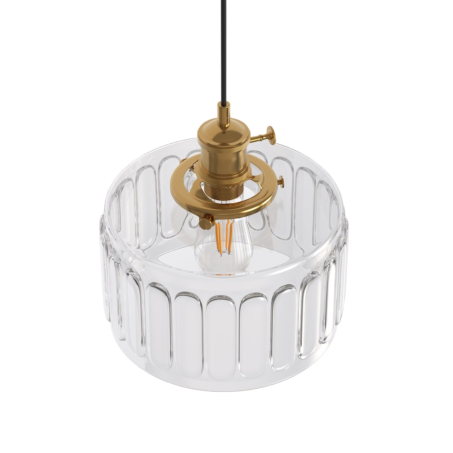 Jandcase 59 in. 1-Light Brass Finish Traditional Indoor Pendant Light with Clear Striped Glass Shade and No Bulb Included