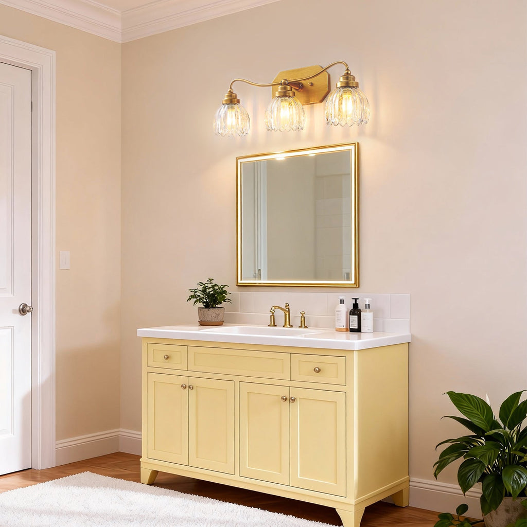 Jandcase 21.3in 3-Light Bathroom Vanity Light with Tulip Glass Shades, Curved Rod Copper Metal Finish, E26 Base