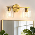 Jandcase 2-Light Bathroom Vanity Light with Clear Cylindrical Glass Shade, Copper Metal Finish, E26 Base, 14.2in