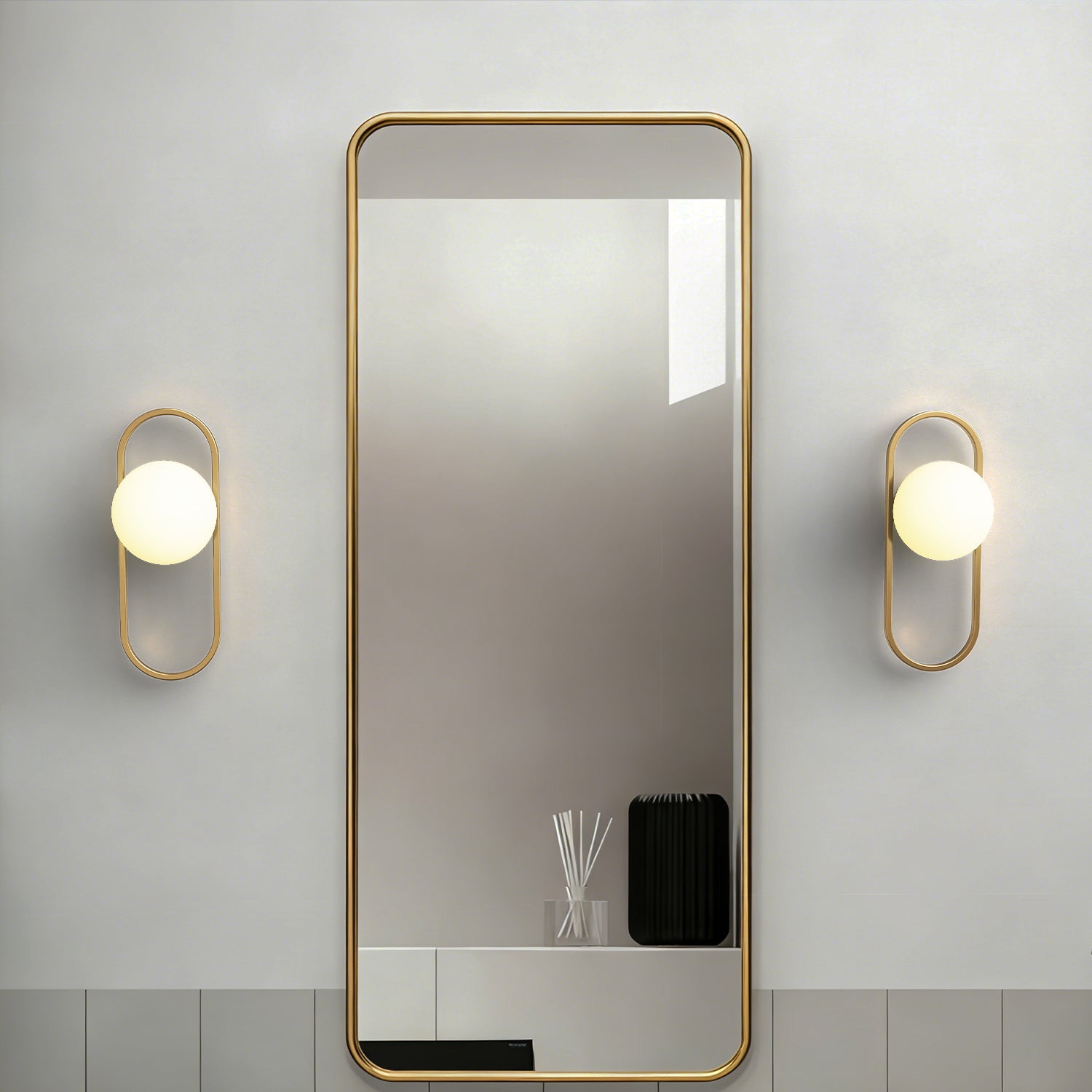 Jandcase 2-Pack 15.7in Wall Sconce with Opal Glass Globe, Copper-Finished Metal Frame, E12 Base, Indoor Lighting