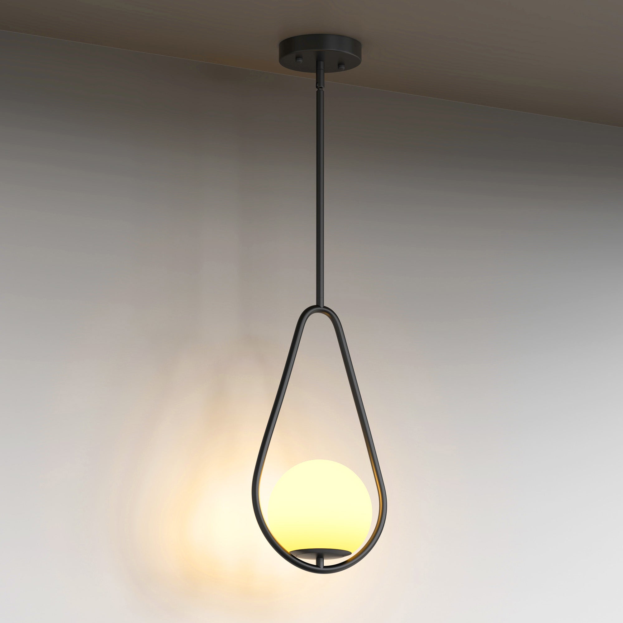 1 Light Modern Matte Black Pendant Light with Milky Glass Shade for Dining Room and Kitchen, No Bulbs Included