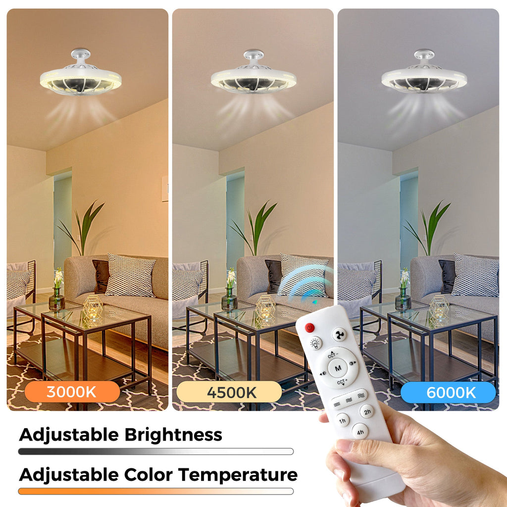 Jandcase 19.7in Retractable Bladeless Lighted Ceiling Fan with Light, 5-Blade Invisible Fan, Remote Control Dimmable LED Light, 3-Speed Timer Ceiling Fan Light Combo E26/E27