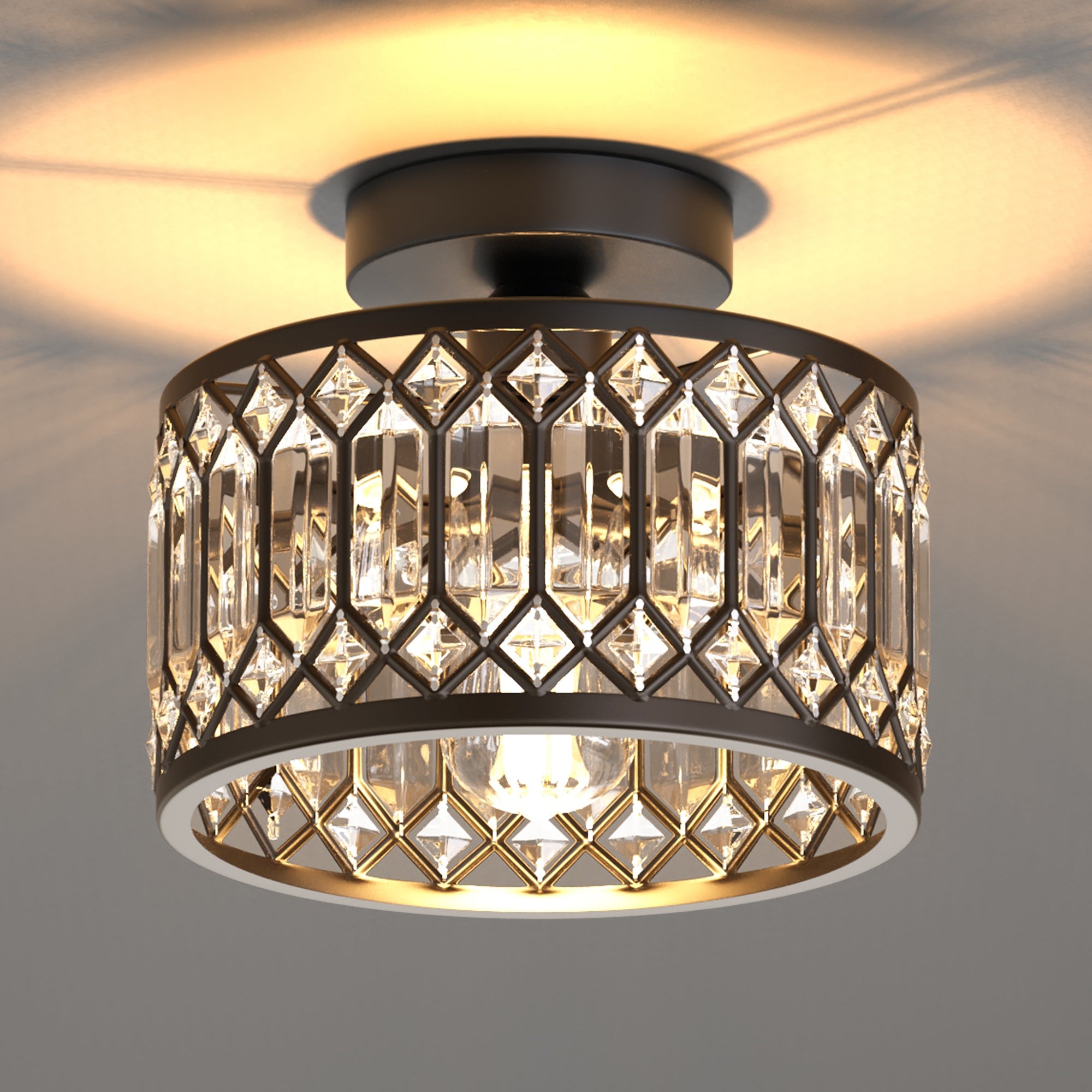 Jandcase Single-Light Semi-Flush Ceiling Light with Triangular Crystal Strips Black E26 Bulb Not Included