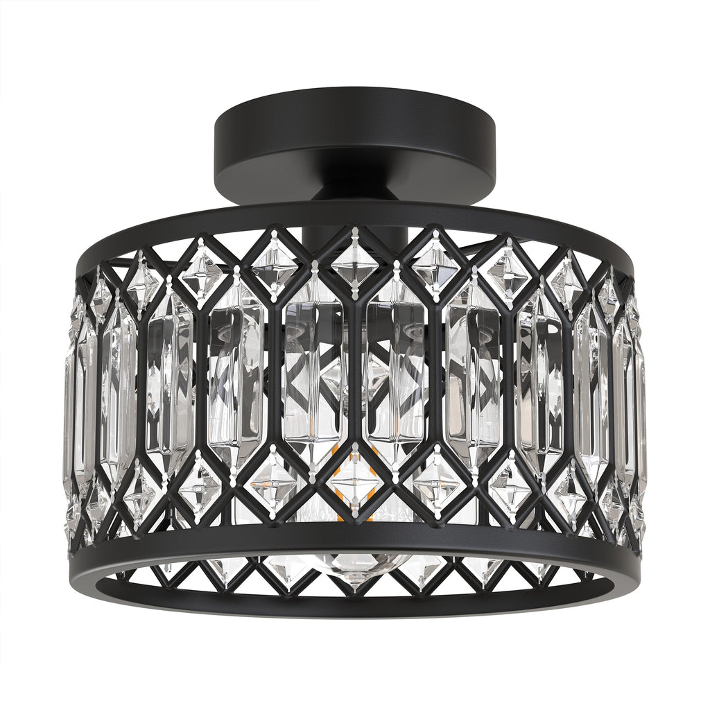 Jandcase Single-Light Semi-Flush Ceiling Light with Triangular Crystal Strips Black E26 Bulb Not Included