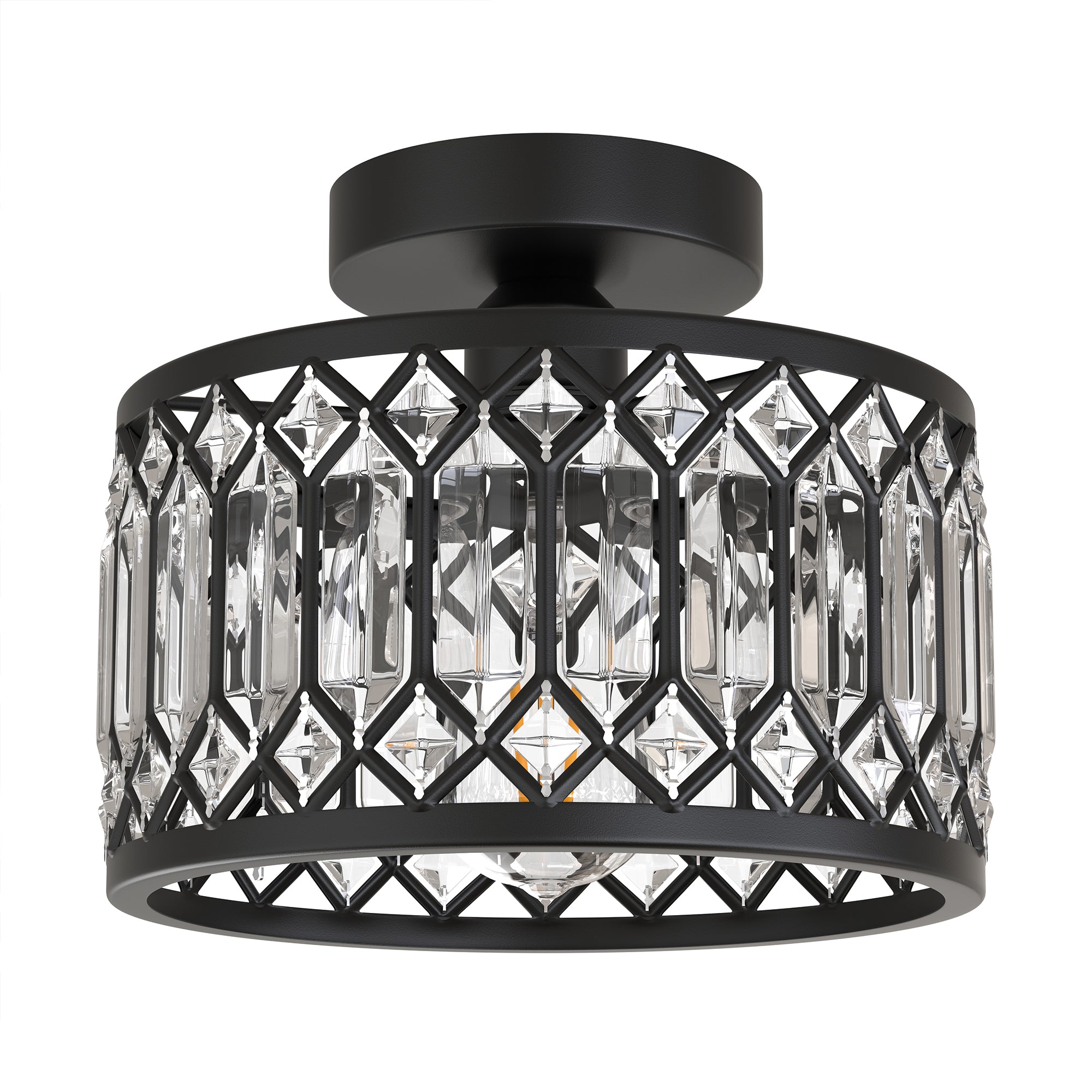 Jandcase Single-Light Semi-Flush Ceiling Light with Triangular Crystal Strips Black E26 Bulb Not Included