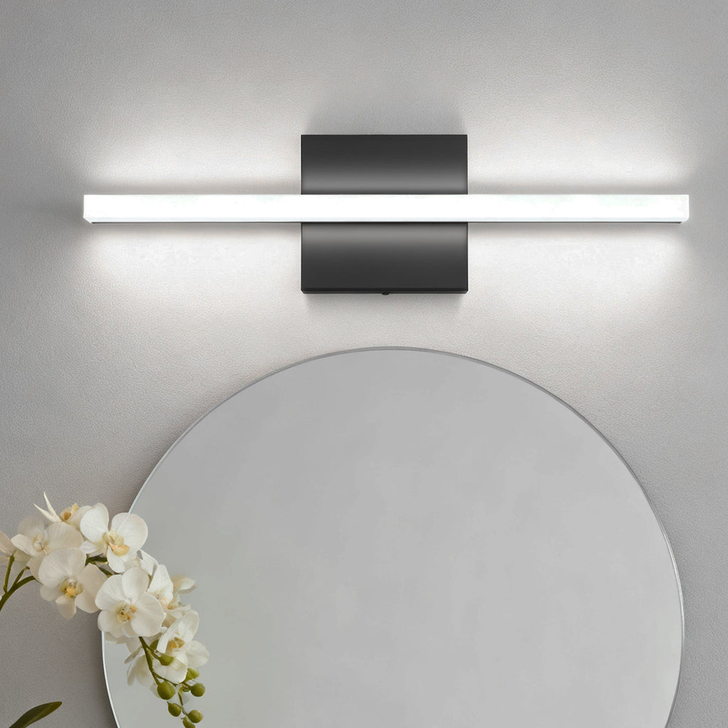 Jandcase 24in LED Vanity Light with Frosted Acrylic Diffuser, Integrated LED, 6000K, Matte Black Metal