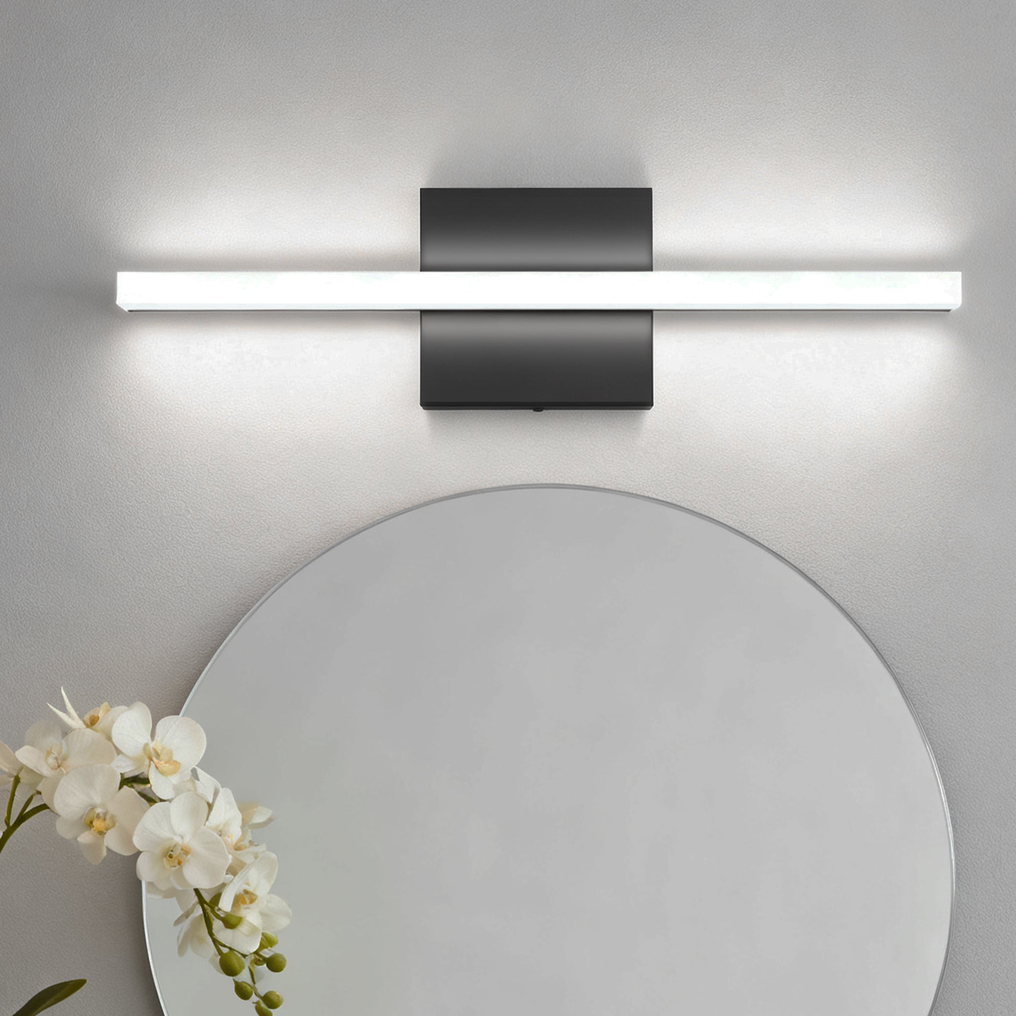 Jandcase 24in LED Vanity Light with Frosted Acrylic Diffuser, Integrated LED, 6000K, Matte Black Metal