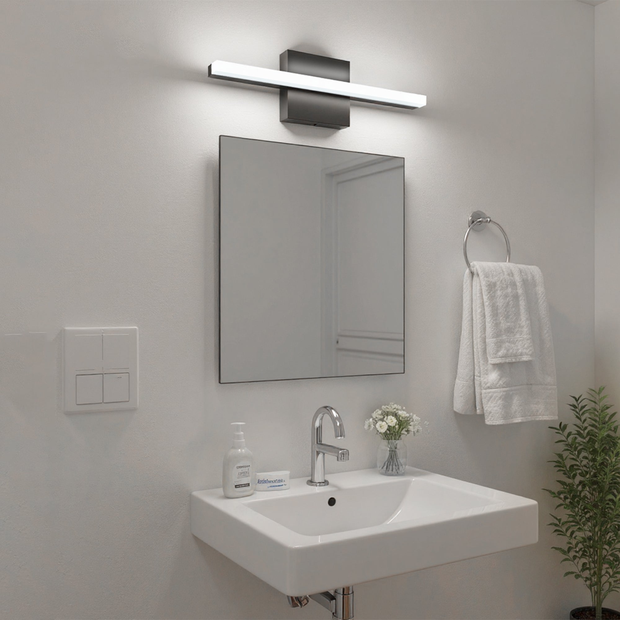 Jandcase 24in LED Vanity Light with Frosted Acrylic Diffuser, Integrated LED, 6000K, Matte Black Metal