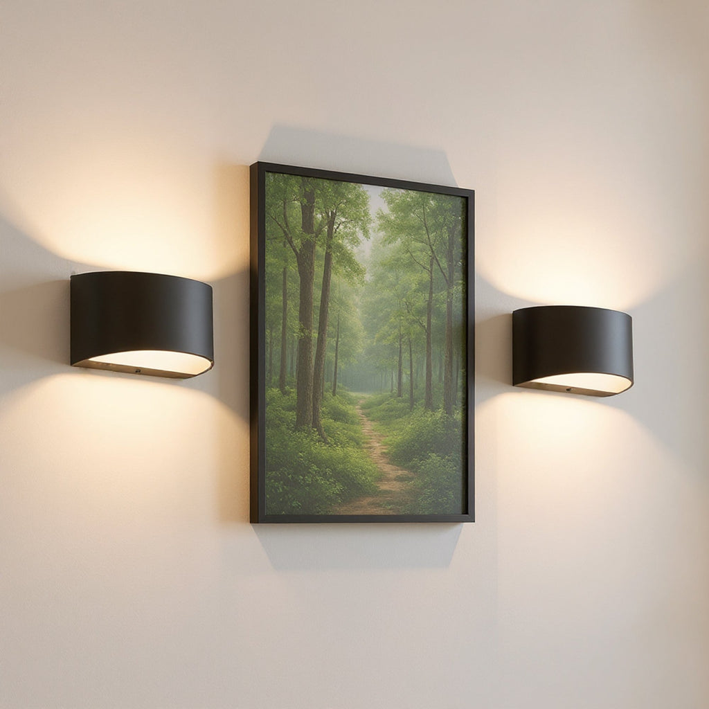 2-Pack Modern Curved LED Wall Sconce, Black Rectangular Indoor Vanity Light, 6-Watt, 3000K??¡§?C6000K Ajustable White