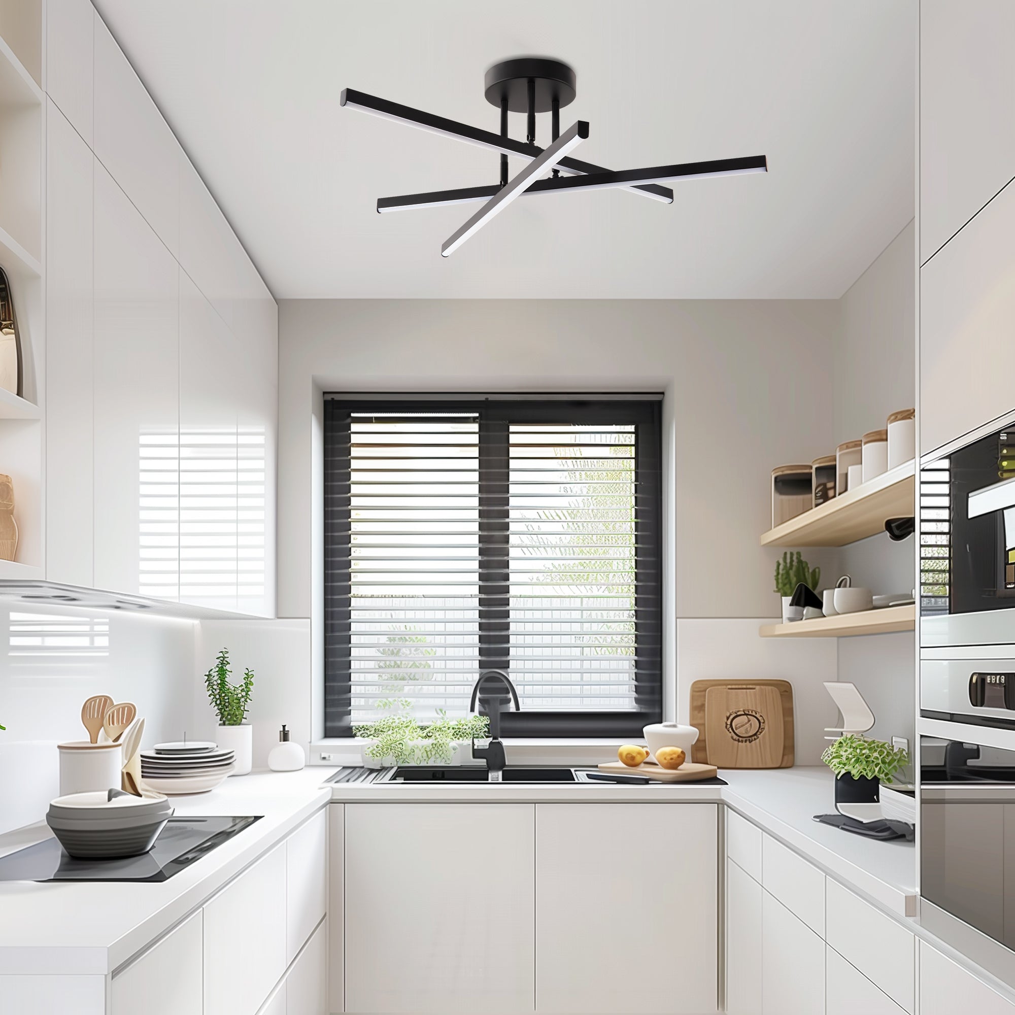 Jandcase Semi-Flush Ceiling LED Light with Stepless Wall Dimming, Matte Black Finish