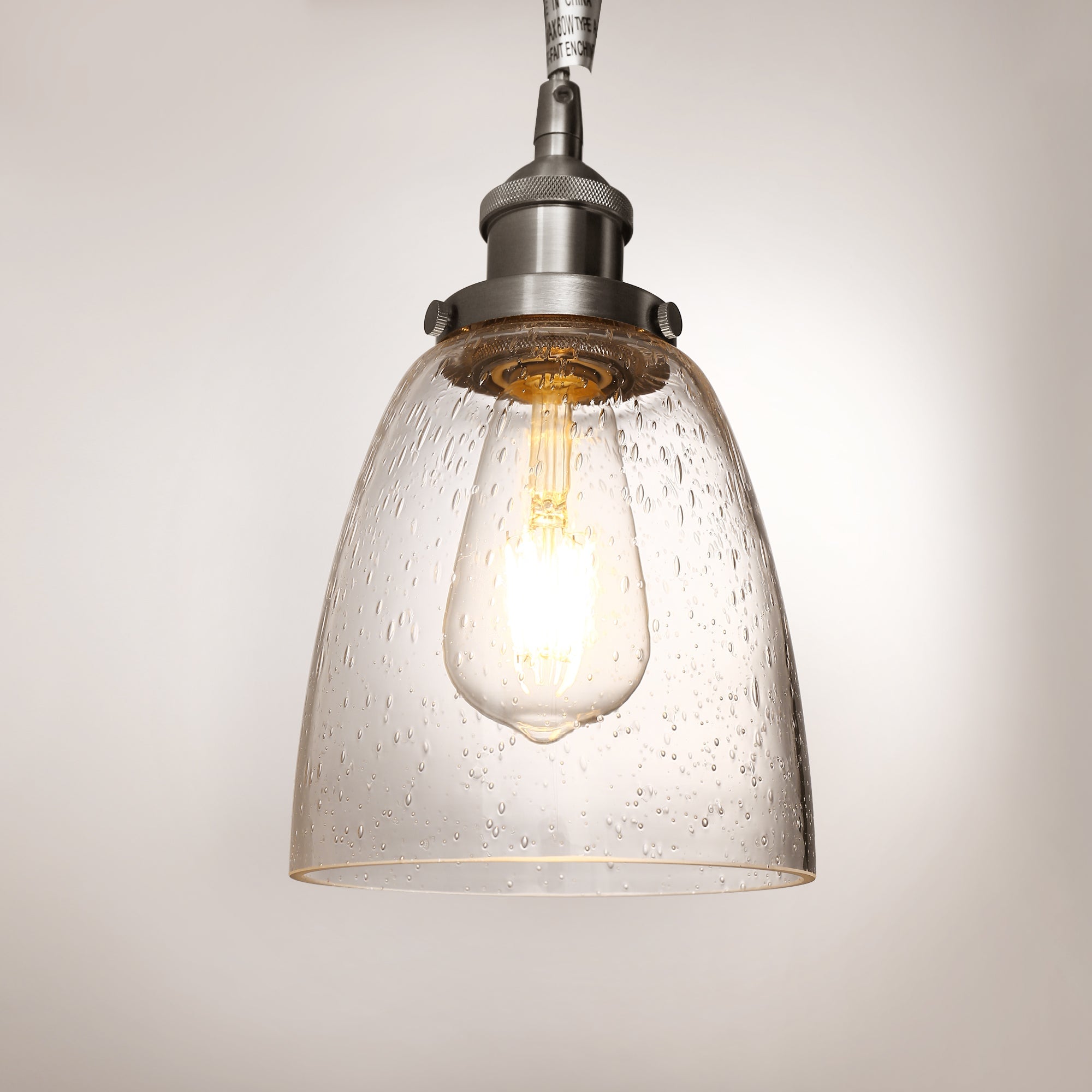 60-Watt 1 Light Brushed Nickel Shaded Pendant Light with Bubble Glass Shade, No Bulbs Included for Living Room