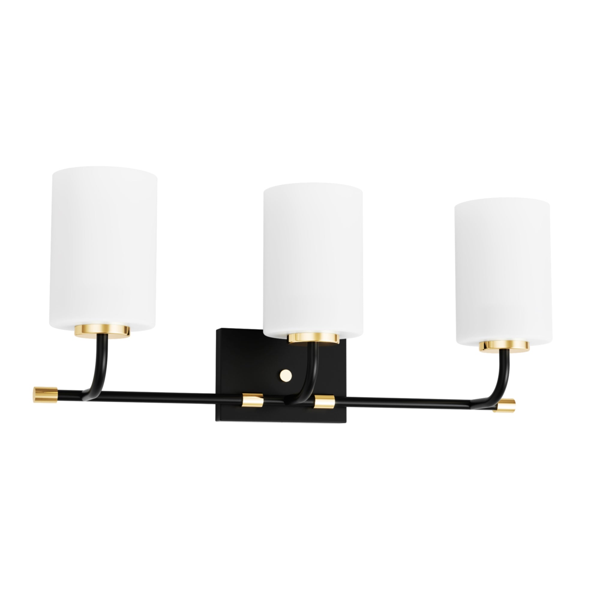 24 in. 3-Light Black Vanity Light with White Cylinder Glass Shades for Bathroom, Living Room, Entryway