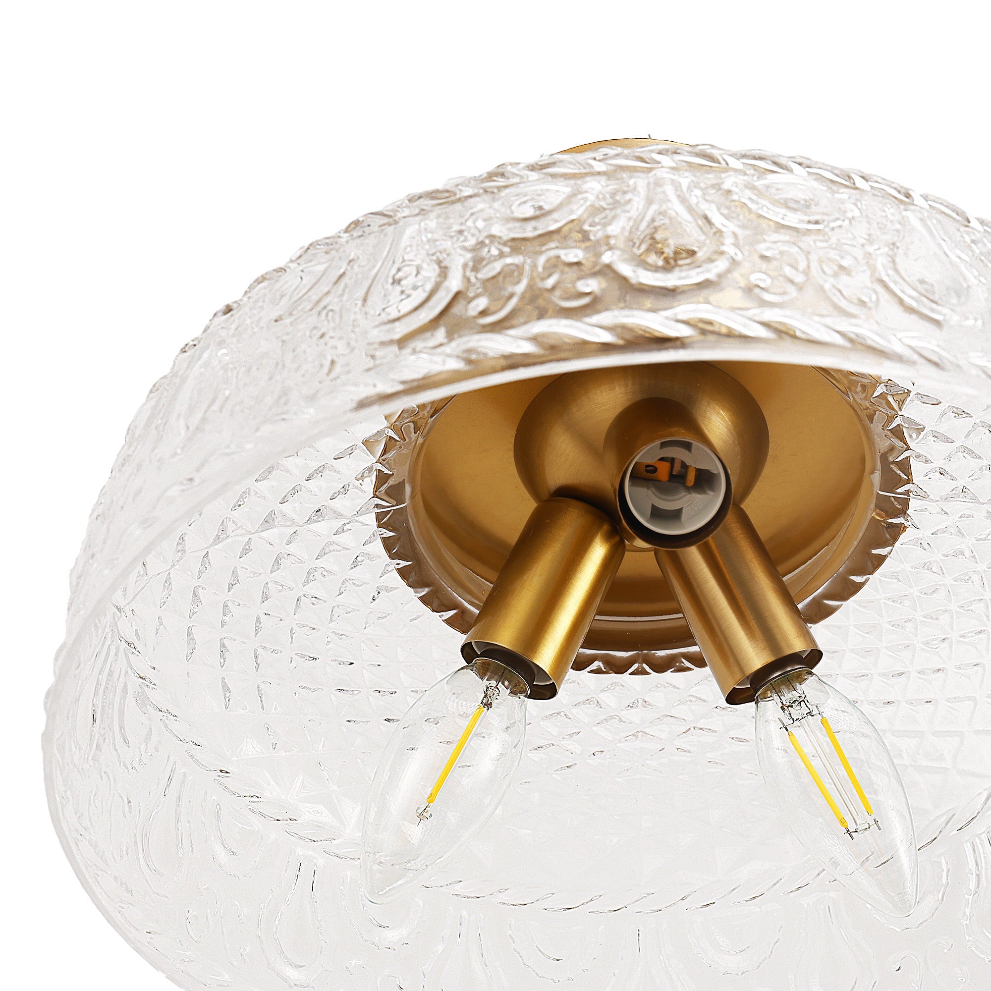 Jandcase 12.2in Brass Semi Flush Mount Ceiling Light with Globe Glass Shade 3-Light E12 Ceiling Fixture for Bedroom Hallway Kitchen