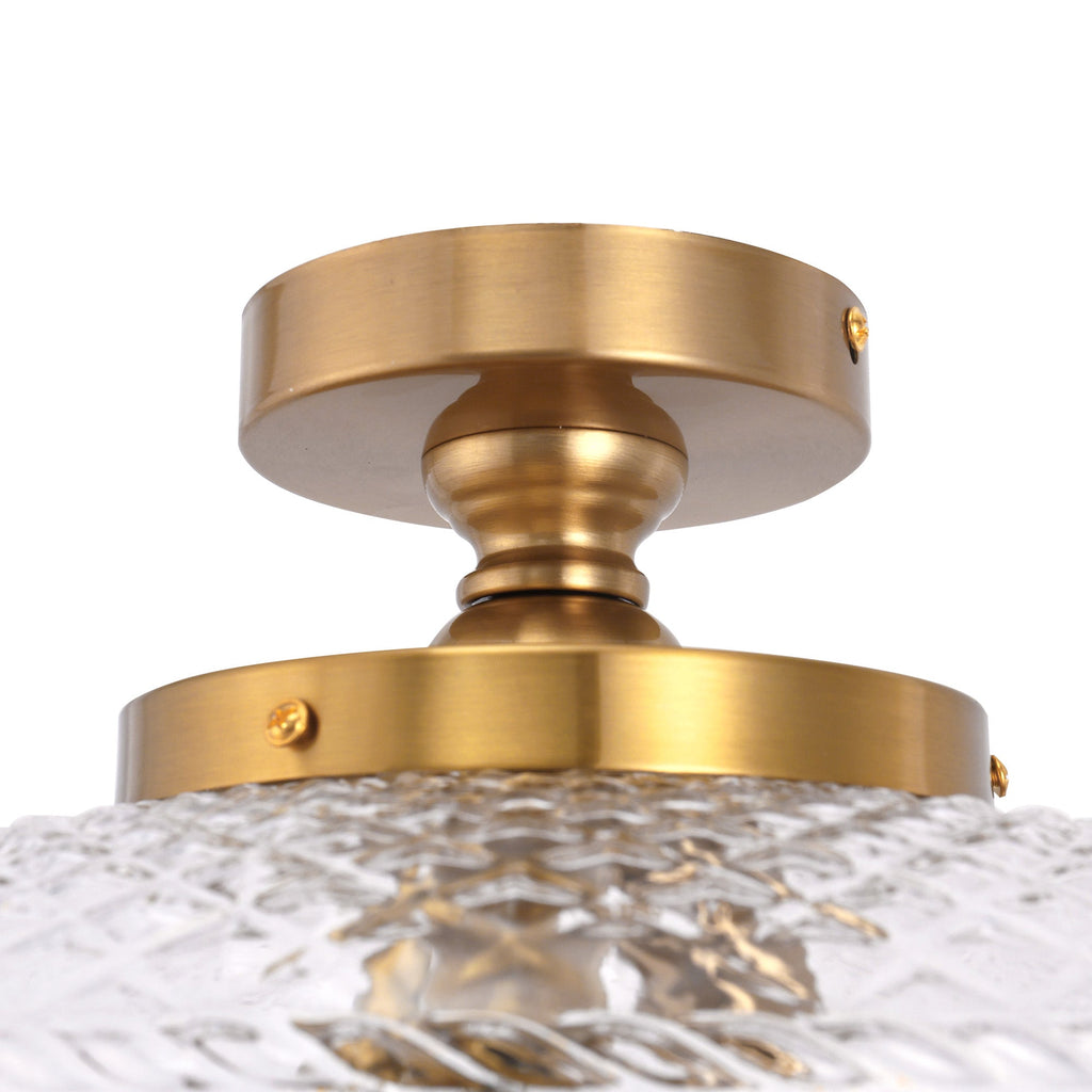 Jandcase 12.2in Brass Semi Flush Mount Ceiling Light with Globe Glass Shade 3-Light E12 Ceiling Fixture for Bedroom Hallway Kitchen