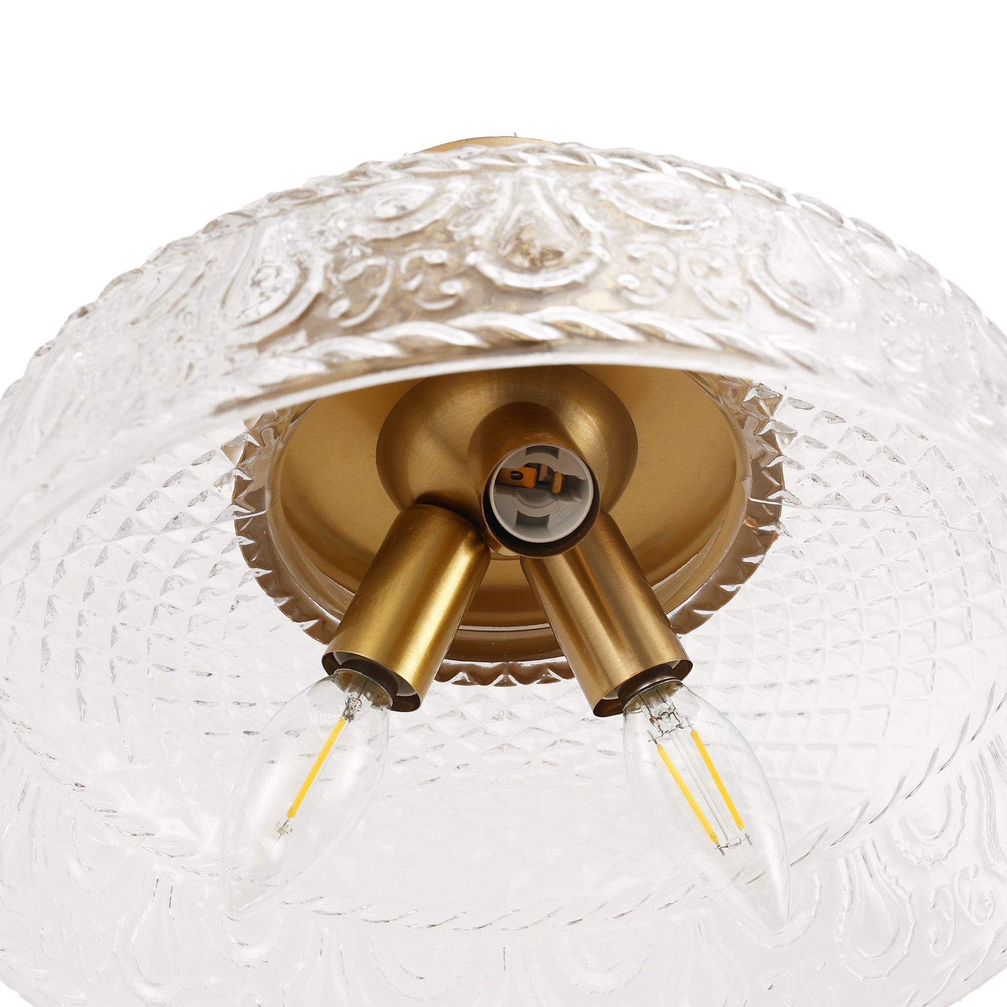 Jandcase 12.2in Brass Semi Flush Mount Ceiling Light with Globe Glass Shade 3-Light E12 Ceiling Fixture for Bedroom Hallway Kitchen
