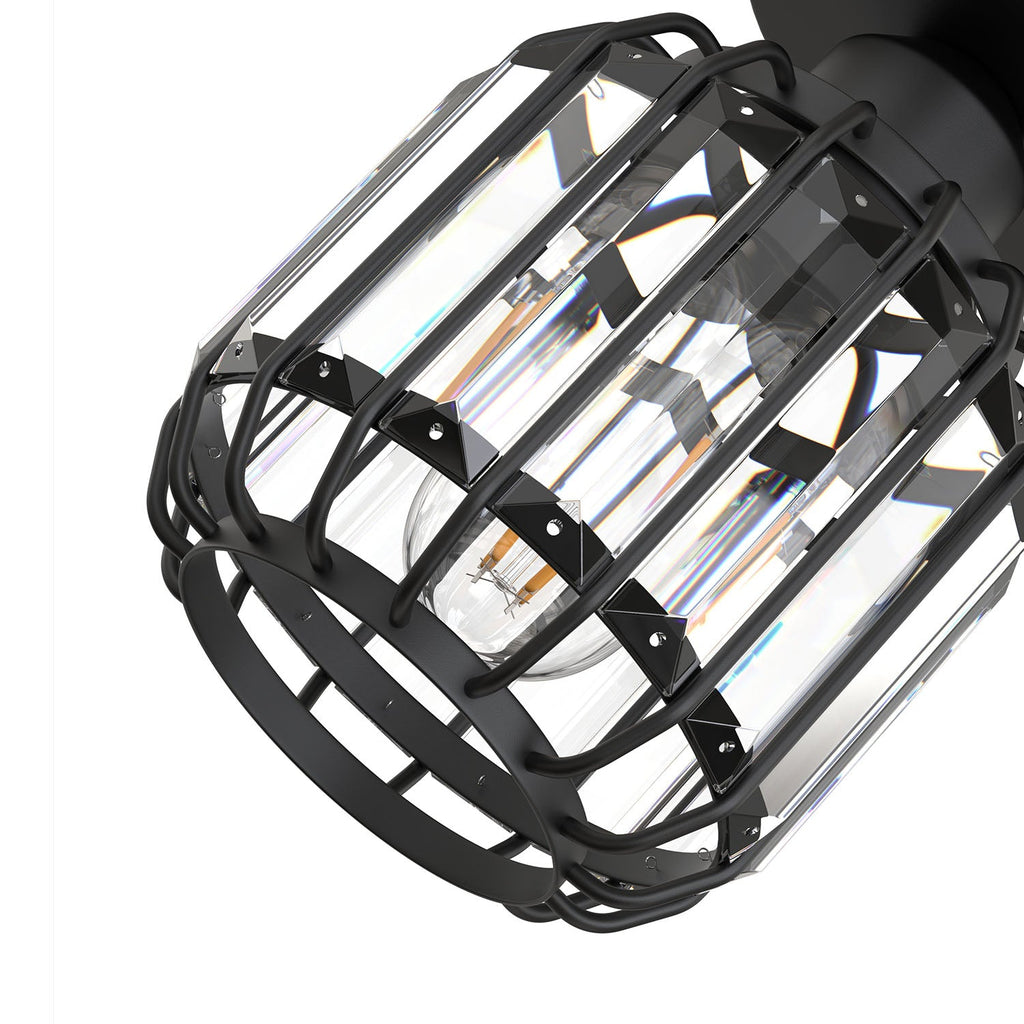 Jandcase 6.3 in. 1-Light Matte Black Traditional Semi Flush Mount Ceiling Light with Triangular Crystal Rods, No Bulbs Included