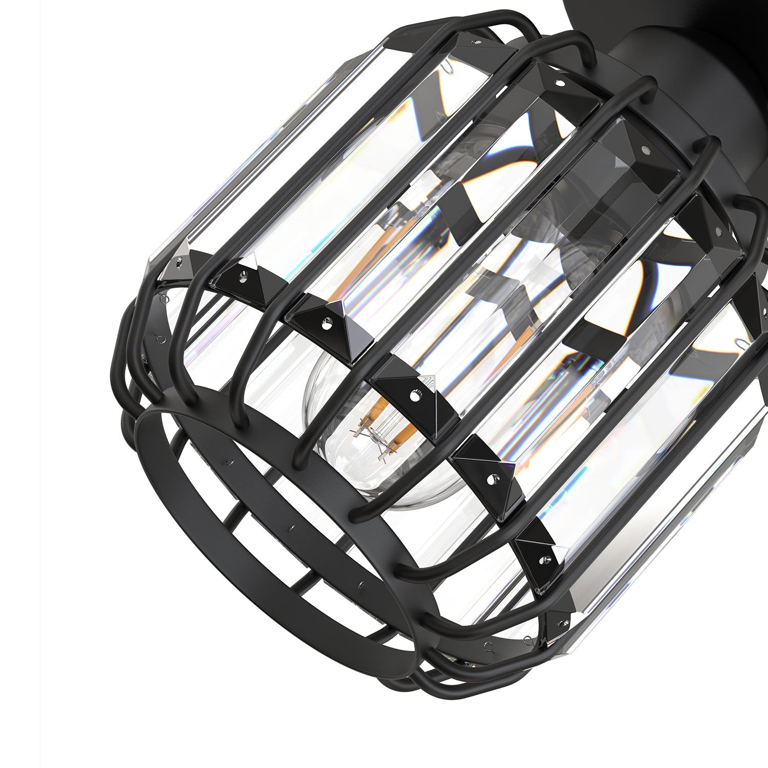 Jandcase 6.3 in. 1-Light Matte Black Traditional Semi Flush Mount Ceiling Light with Triangular Crystal Rods, No Bulbs Included