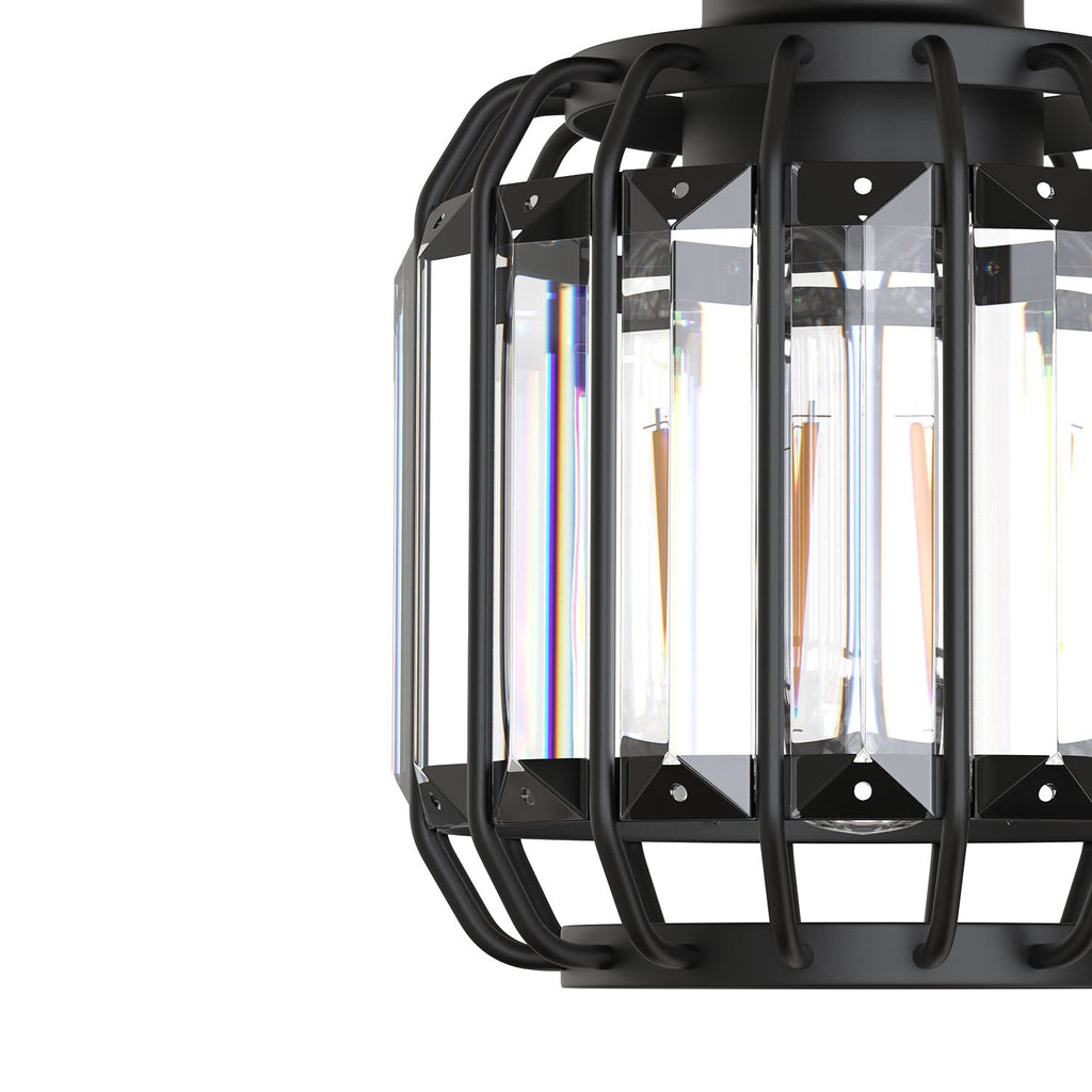 Jandcase 6.3 in. 1-Light Matte Black Traditional Semi Flush Mount Ceiling Light with Triangular Crystal Rods, No Bulbs Included
