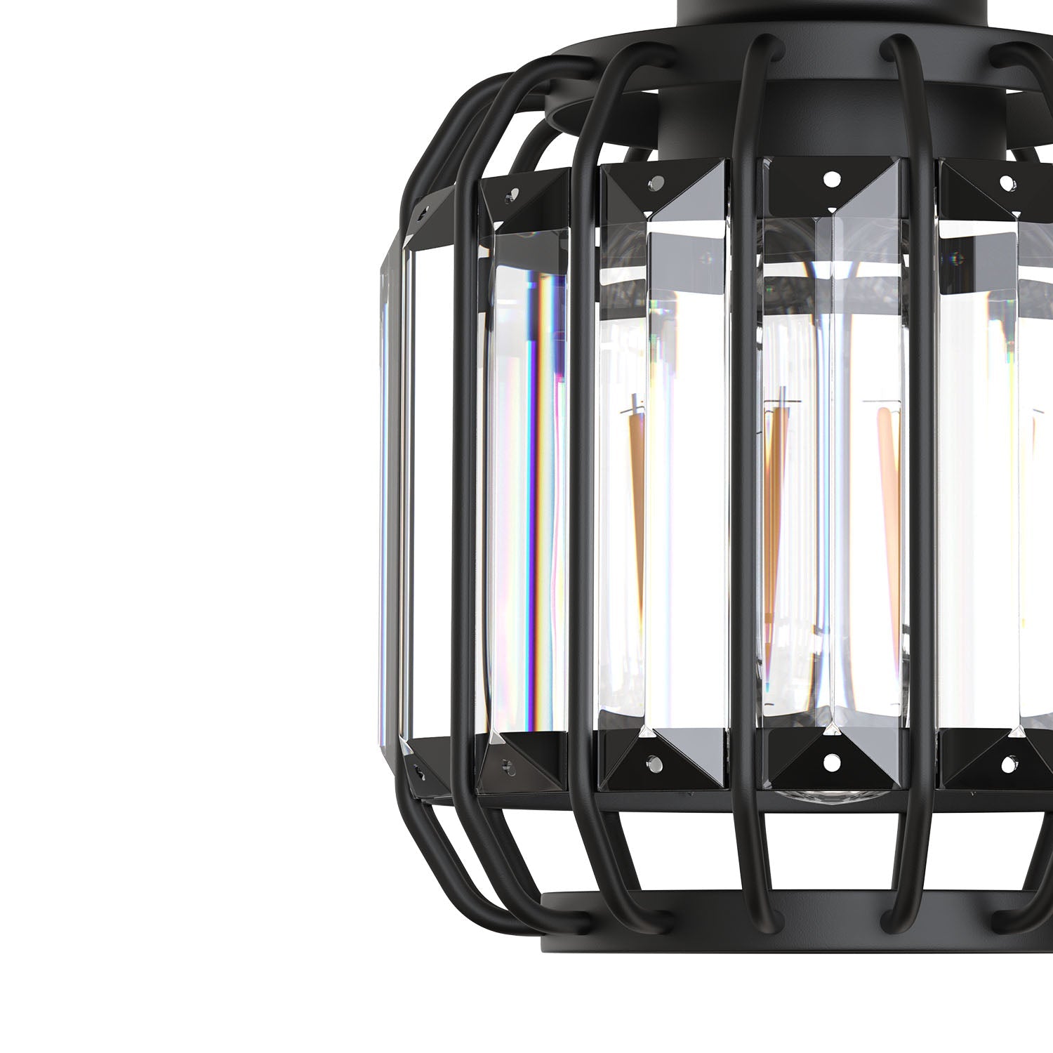 Jandcase 6.3 in. 1-Light Matte Black Traditional Semi Flush Mount Ceiling Light with Triangular Crystal Rods, No Bulbs Included