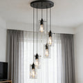Jandcase 5-Light Modern Matte Black Pendant Light with Clear Glass Shade Traditional E26 Ceiling Light Fixture for Kitchen