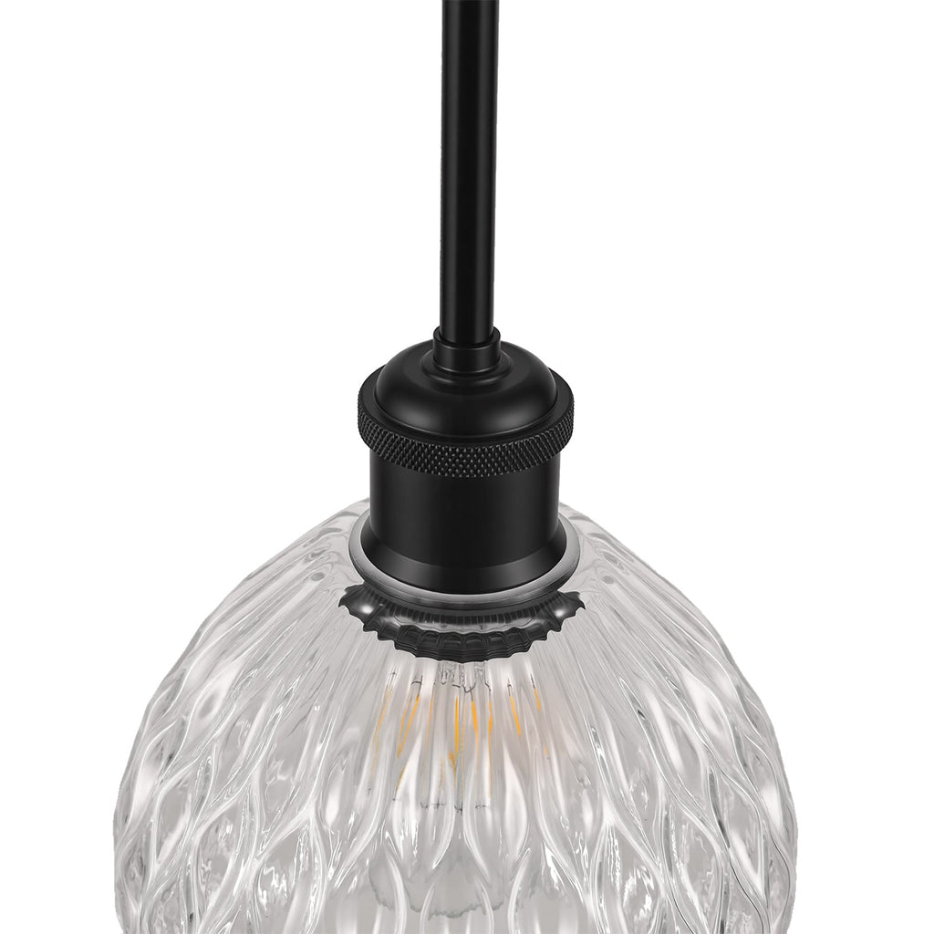 Jandcase 60 Watts 2-Pack 1-Light Matte Black Modern Pendant Light with Diamond Ripple Glass Shade and No Bulb Included