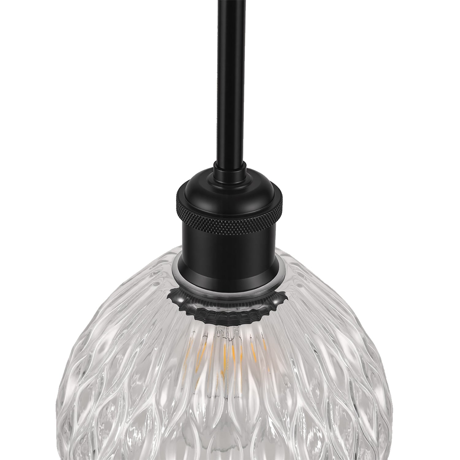 Jandcase 60 Watts 2-Pack 1-Light Matte Black Modern Pendant Light with Diamond Ripple Glass Shade and No Bulb Included