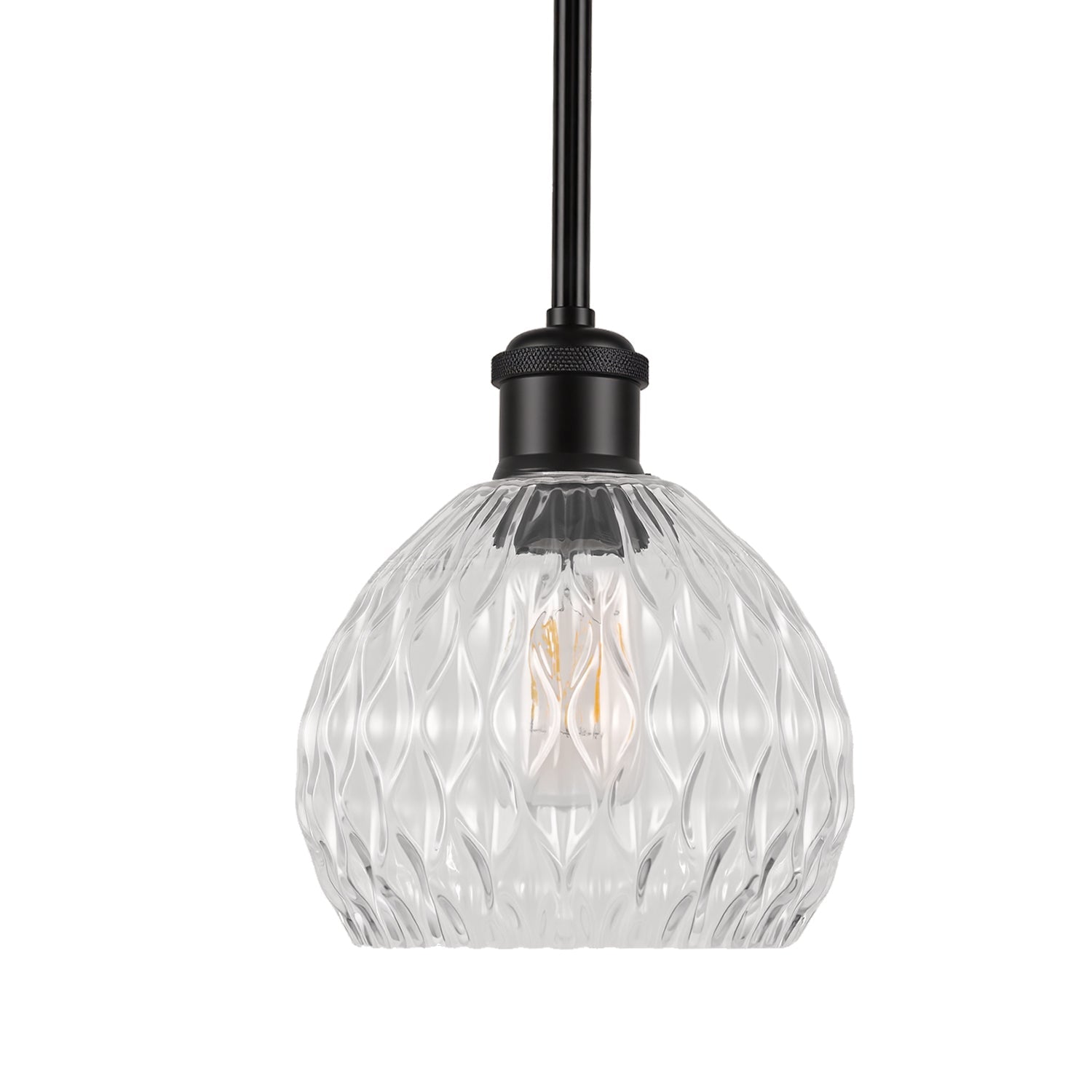 Jandcase 60 Watts 2-Pack 1-Light Matte Black Modern Pendant Light with Diamond Ripple Glass Shade and No Bulb Included
