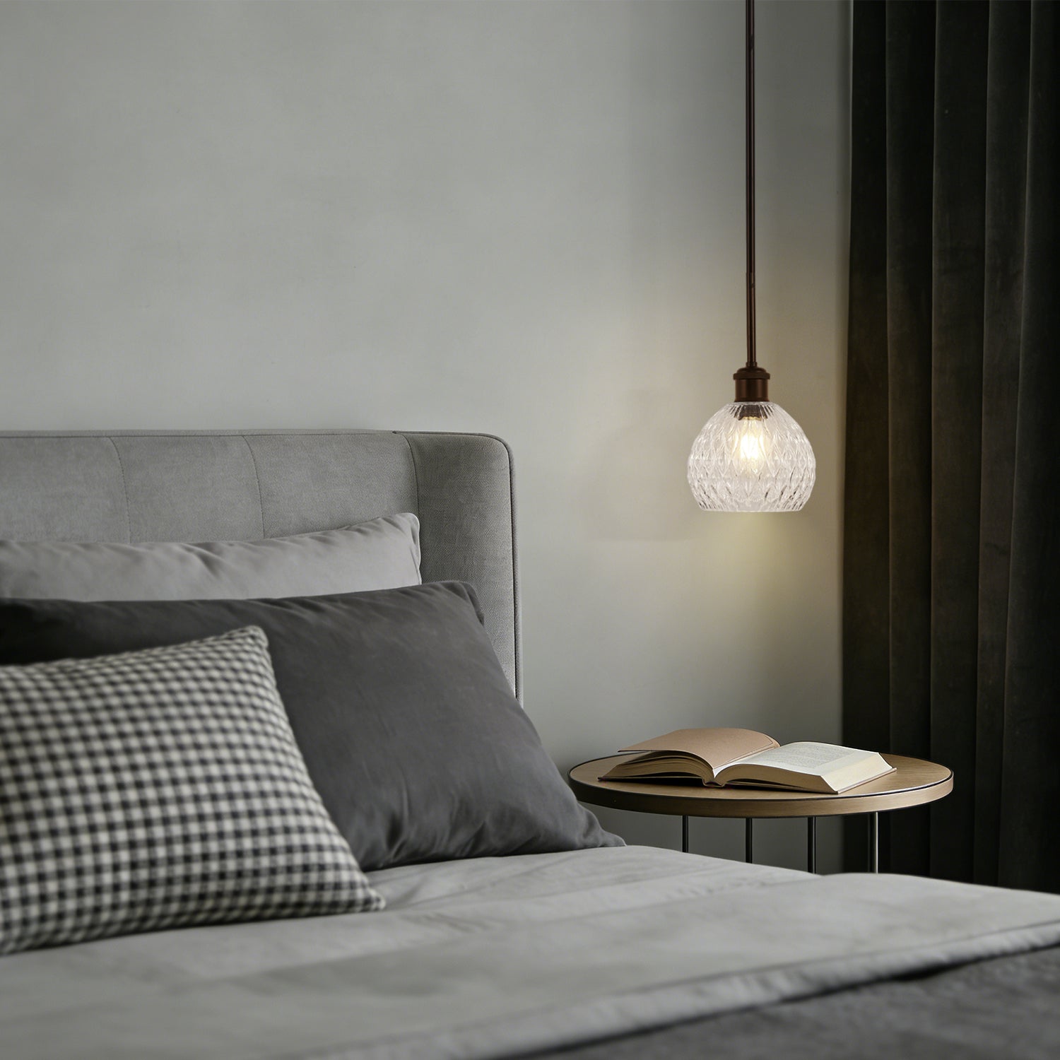 Jandcase 60 Watts 2-Pack 1-Light Matte Black Modern Pendant Light with Diamond Ripple Glass Shade and No Bulb Included