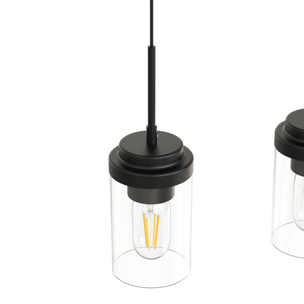 3-Light Cluster Kitchen Island Pendant Light with Matte Black Finish and Glass Shades for Dining Room No Bulbs Included