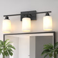 Jandcase 3-Light Industrial Vintage Vanity Light with Frosted Cylinder Glass Shades Black E26 Bulb Not Included