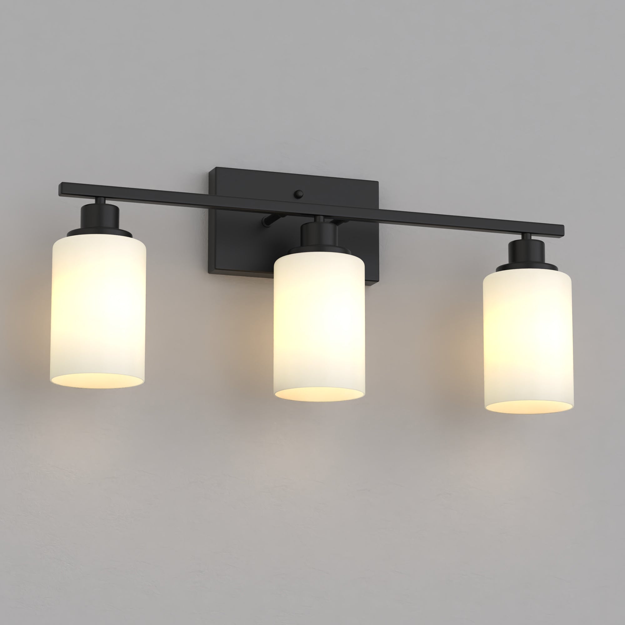 Jandcase 3-Light Industrial Vintage Vanity Light with Frosted Cylinder Glass Shades Black E26 Bulb Not Included